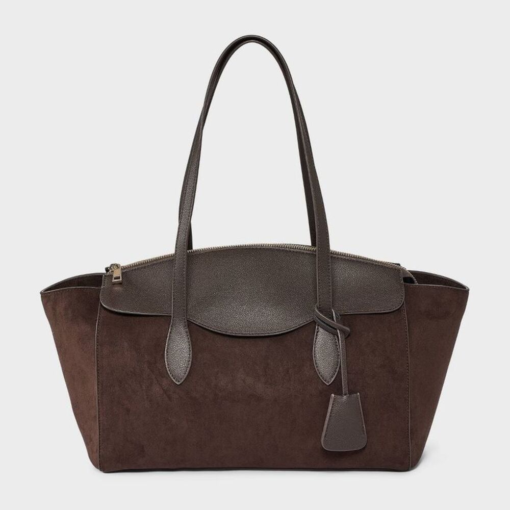 Faux Suede Large Winged Satchel - A New Day Brown